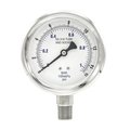 Pic Gauges Gauge, 4", 0/15psi, 1/2"LM, SS PRO-301D-402B-01